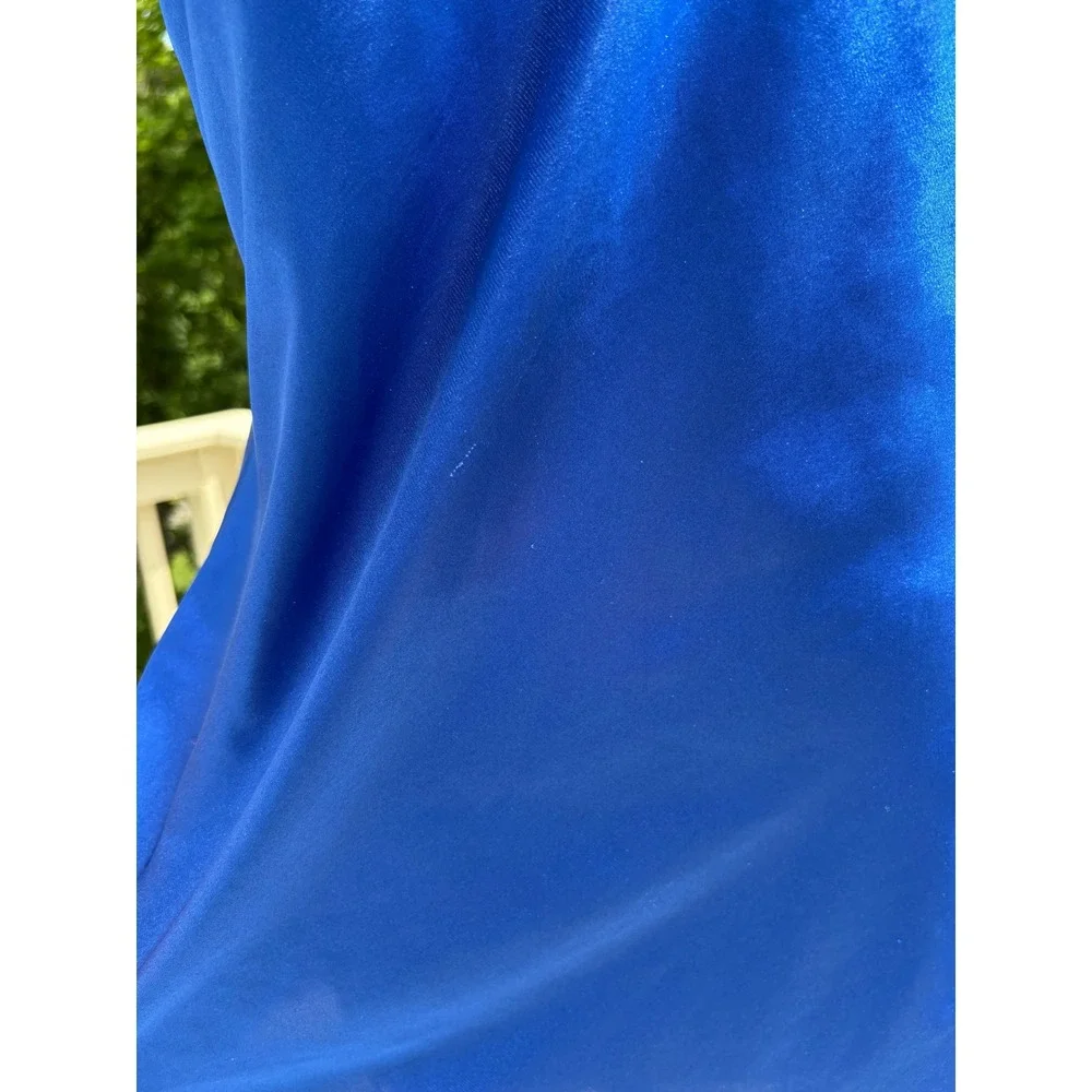 Vintage Satin Slip Dress Small Blue Turquoise Lace Trim Y2K Coquette Jones NY - Picture 7 of 10